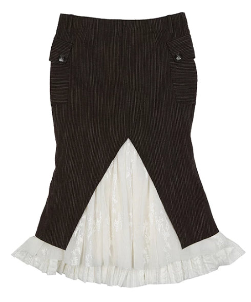 Pinstripe Lace Hem Skirt