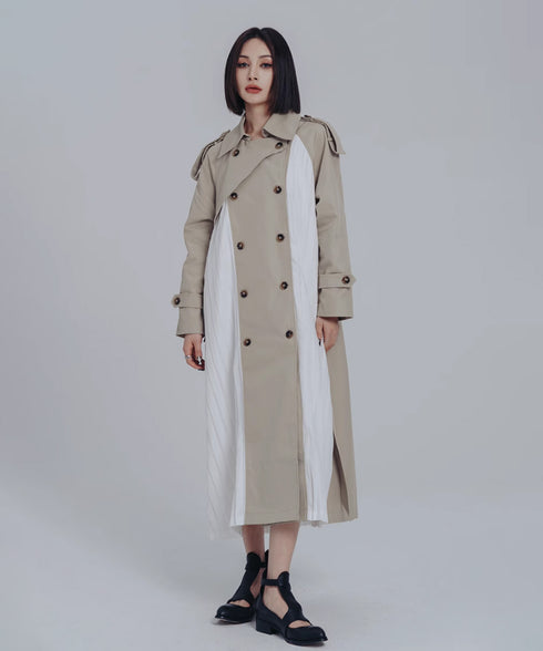 Splicing Pleated Trench Coat
