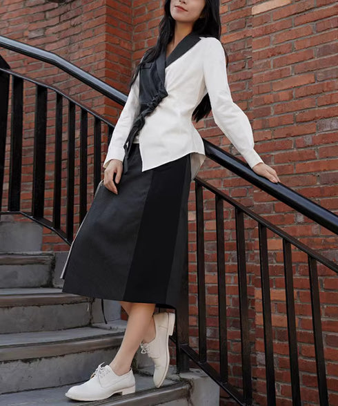 Layered Panel Check Wrap Skirt