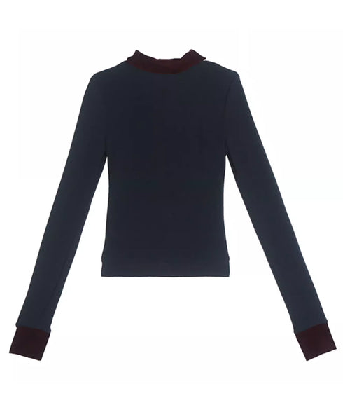 Faux Layered Open Collar Top