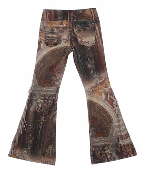 Medieval Print Tassel Pants