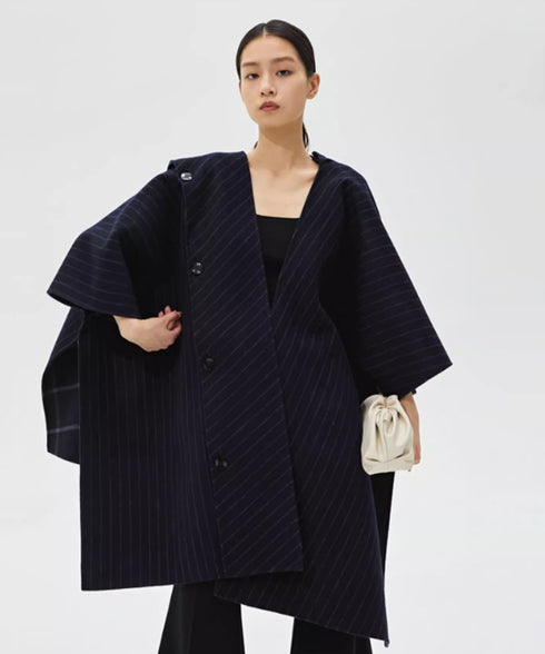 Diagonal Stripe Cape Coat