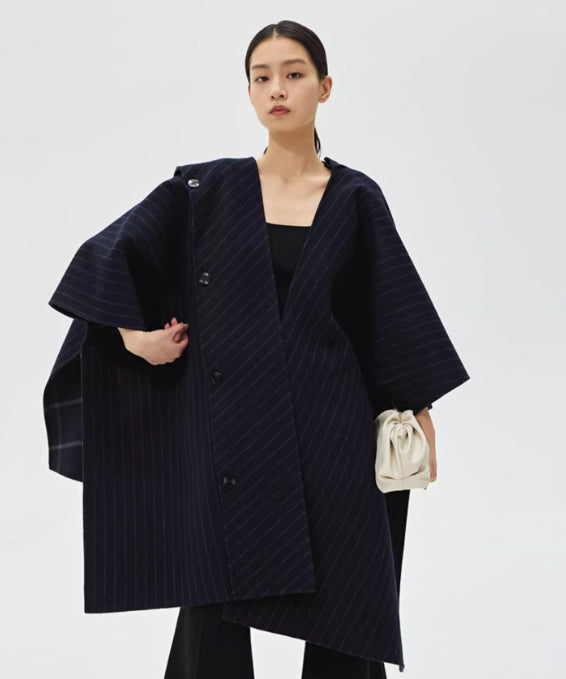 Diagonal Stripe Cape Coat