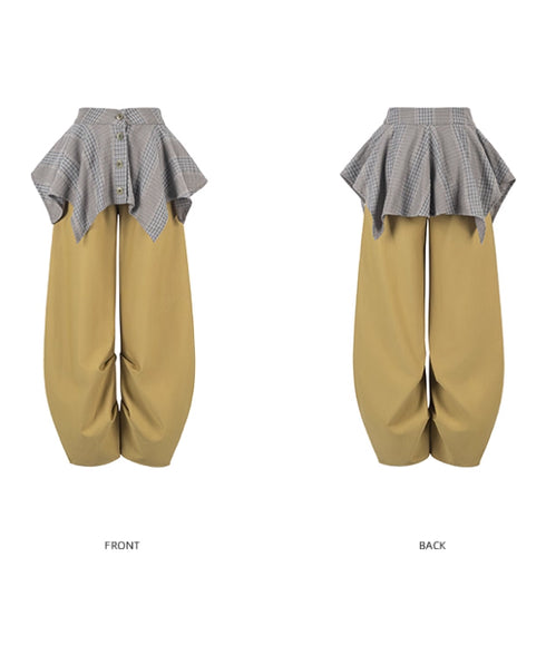 Layered Check Skirted Pants