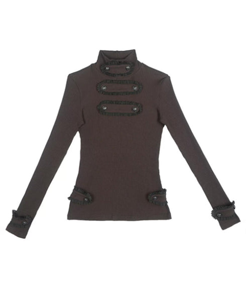 Fringe Button Rib Knit Top