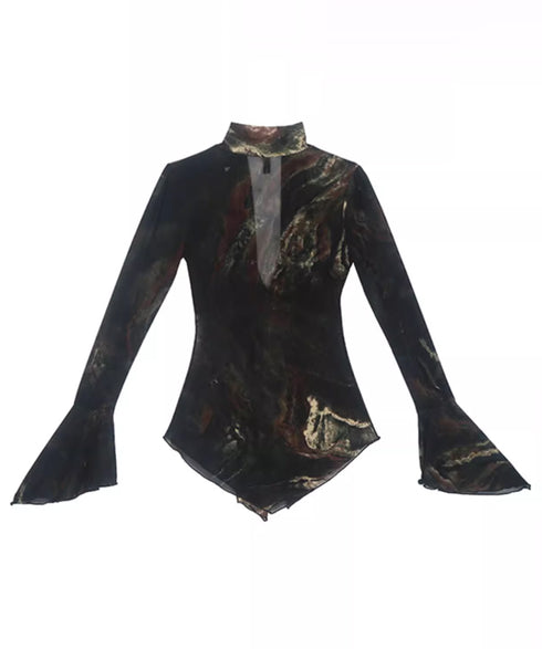 Low-neck Bow See-through Top