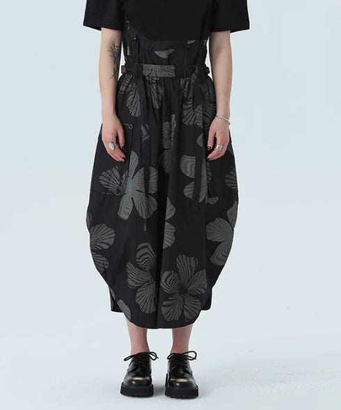 Drawstring Leaf Print Skirt