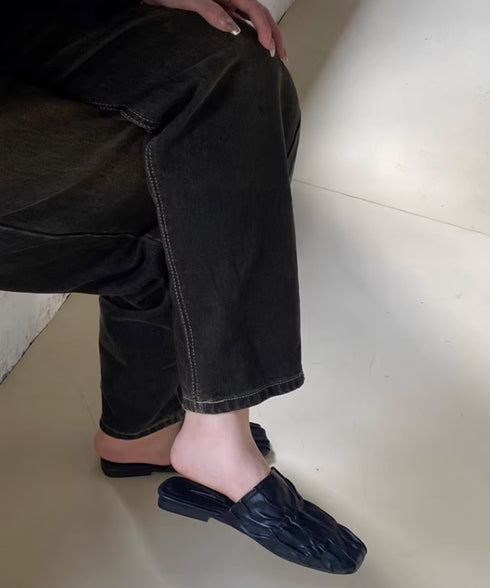 Crinkle Square Backless Mules