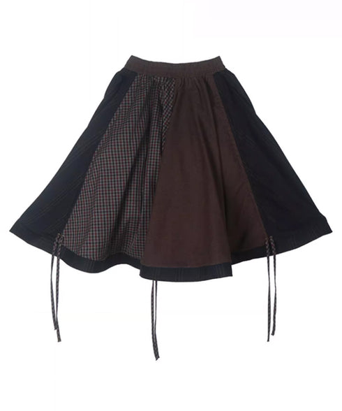 Gathered Patchwork Flare Skirt