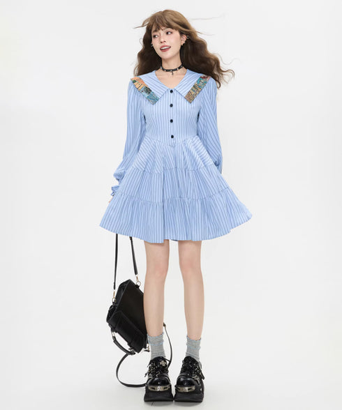 Stripe Sailor Bow Tiered Dress