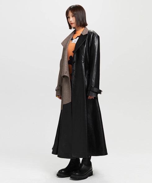 Ribbon Patchwork Faux Leather Jacket