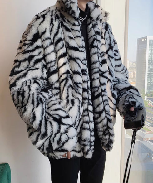 Snow Tiger Pattern Fur Coat