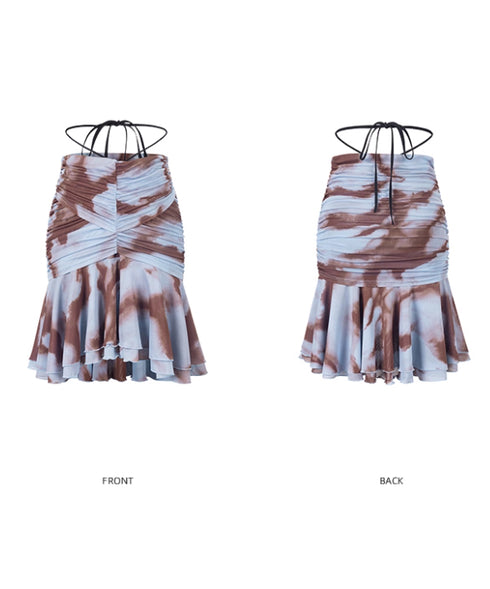 Smoke Dye Ruched Flounce Skirt