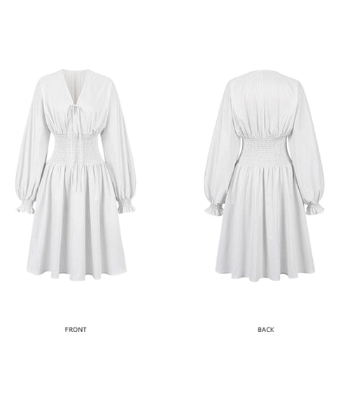 Pinstripe Puff Sleeve Dress