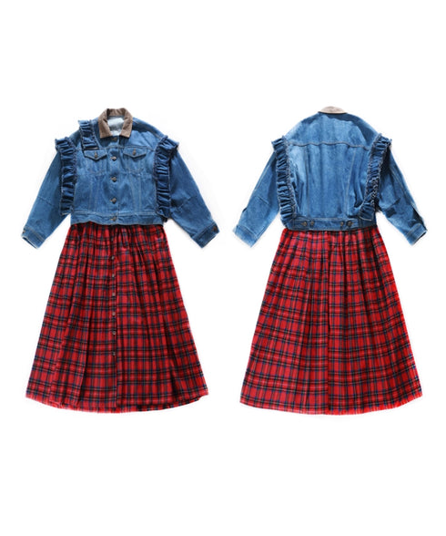 Frilled Denim Check Coat