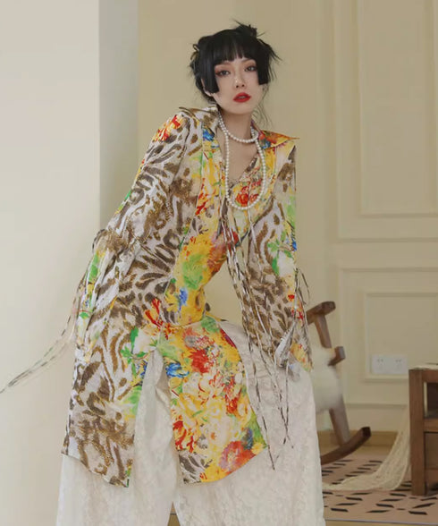 Floral Leopard Long Blouse