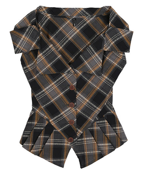 Plaid Edge Frill Blouse