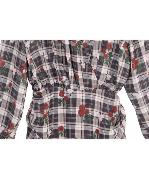 V-neck Flower Check Dress