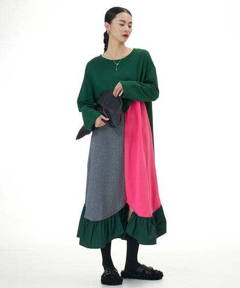 Panel Mix Hem Ruffle Dress