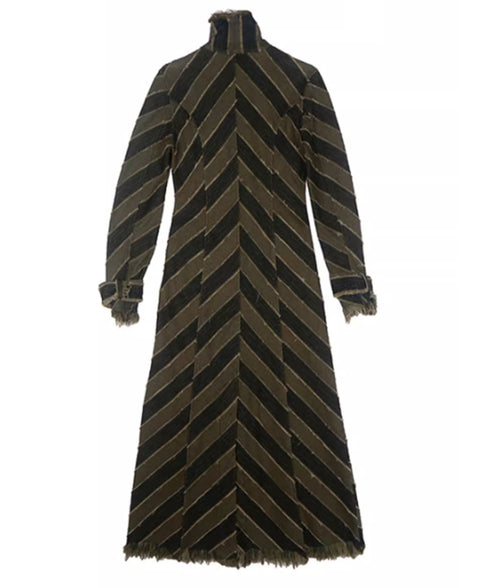Diagonal Striped Denim Long Coat