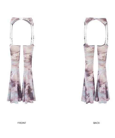 Mesh Suspender Flared Pants