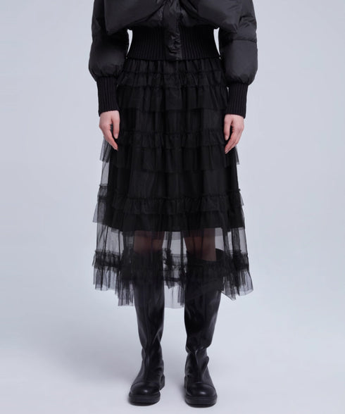 Tiered Mesh Midi Skirt