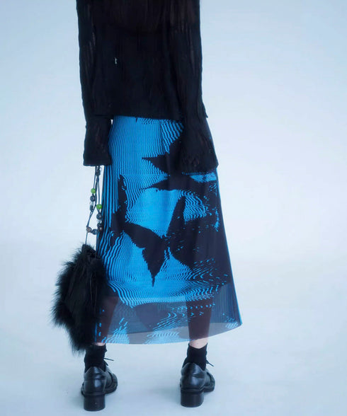Butterfly Print Mesh Skirt