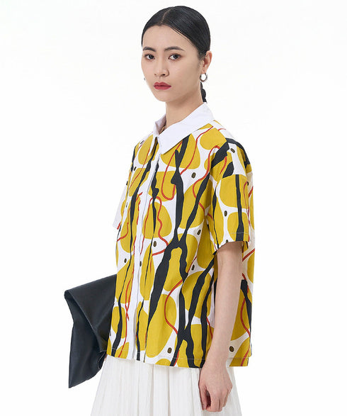 Contrasting Print Blouse