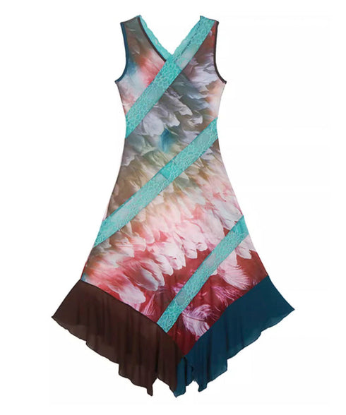 Feather Print Blocking Dress