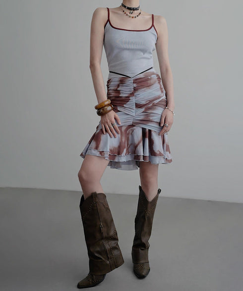 Smoke Dye Ruched Flounce Skirt