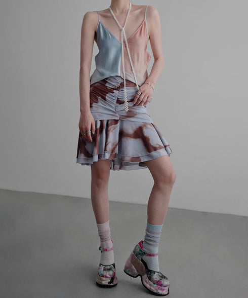 Smoke Dye Ruched Flounce Skirt