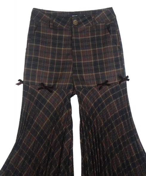 Plaid Flare Ribbon Pants