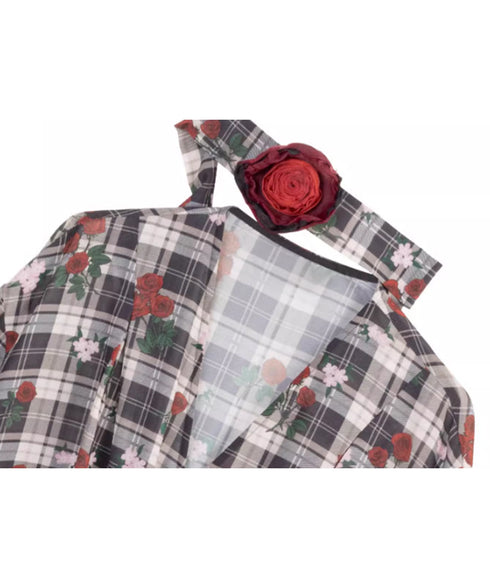 V-neck Flower Check Dress