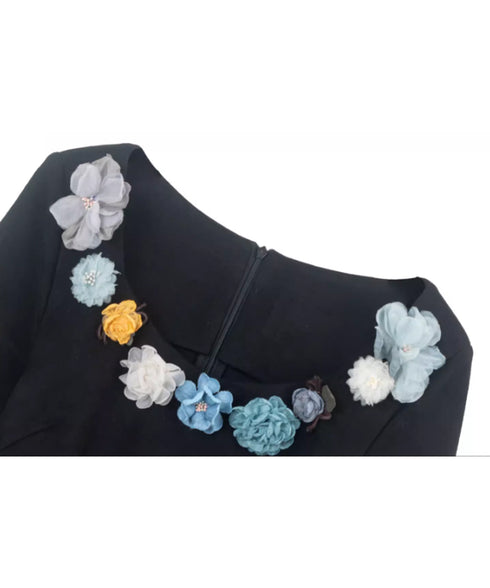 Flower Decoration U-neck Dress
