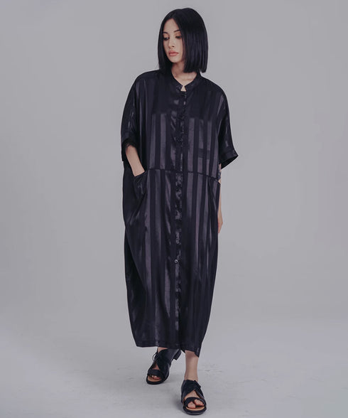 Stand Collar Silky Drape Dress