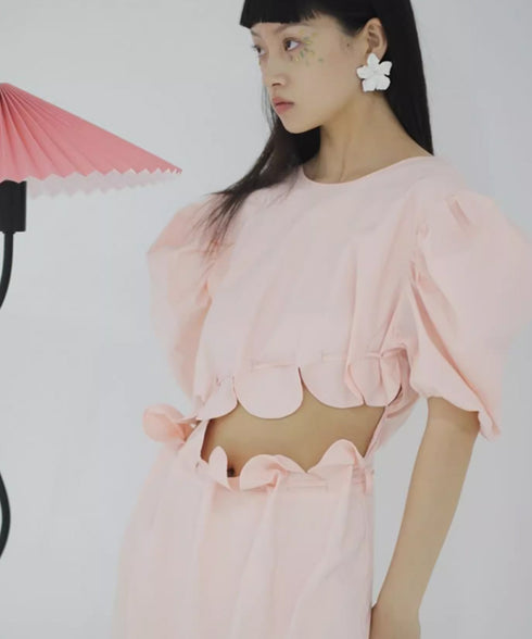 Scallop Puff Sleeve Dress