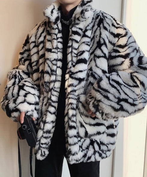 Snow Tiger Pattern Fur Coat