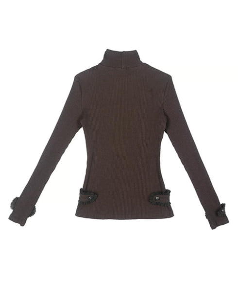 Fringe Button Rib Knit Top