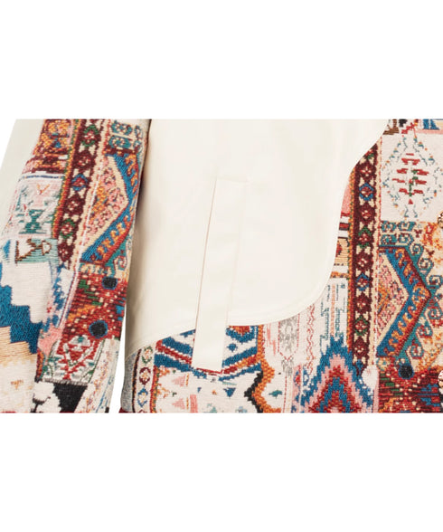 Jacquard Splicing Faux Leather Jacket