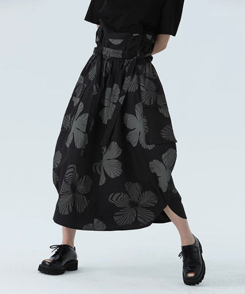 Drawstring Leaf Print Skirt