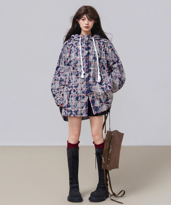 Washed Check Hooded Jacket