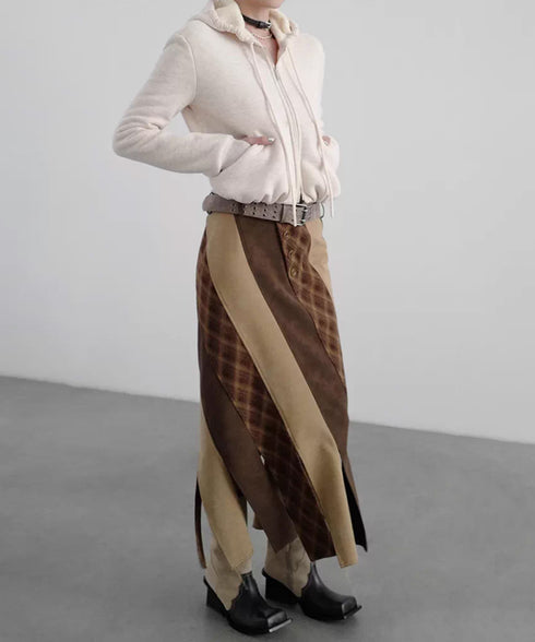 Diagonal Panel Layered Long Skirt