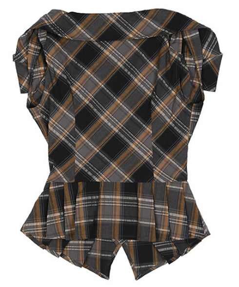 Plaid Edge Frill Blouse