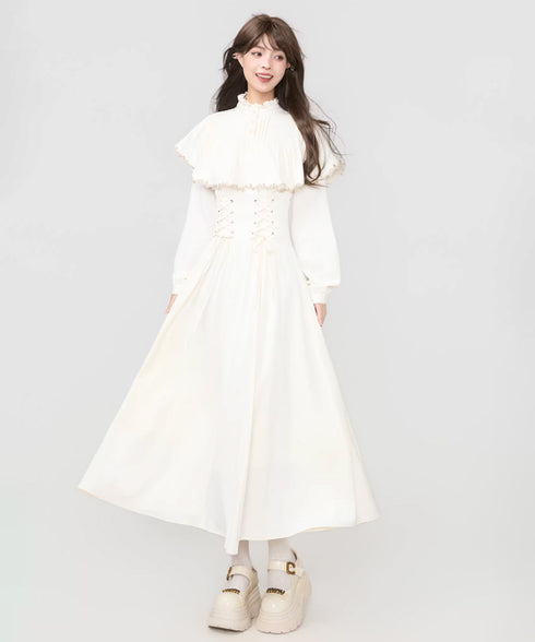 Lace Trim Cape Corset Long Dress