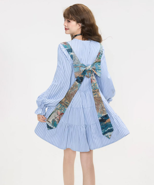 Stripe Sailor Bow Tiered Dress