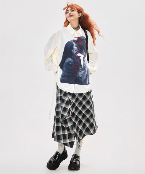 Laced Portrait Print Shirt