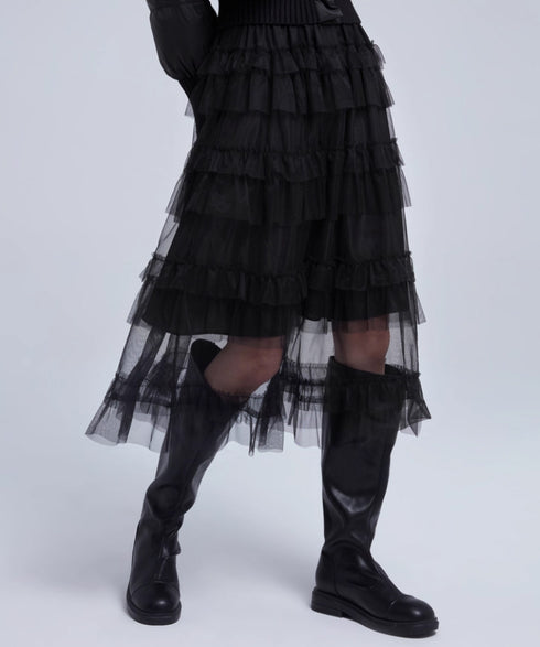 Tiered Mesh Midi Skirt