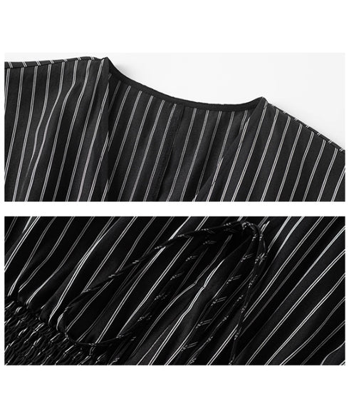 Pinstripe Puff Sleeve Dress