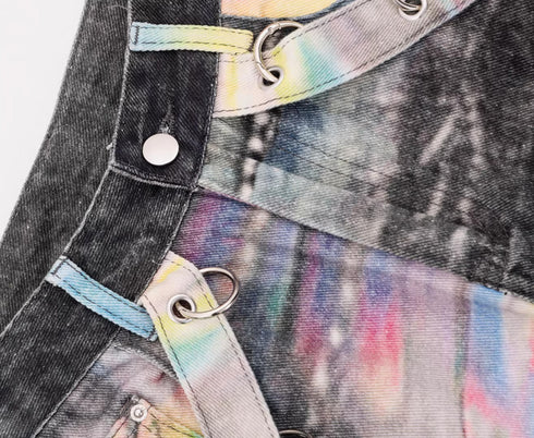 Iridescent Print Denim Wide Pants