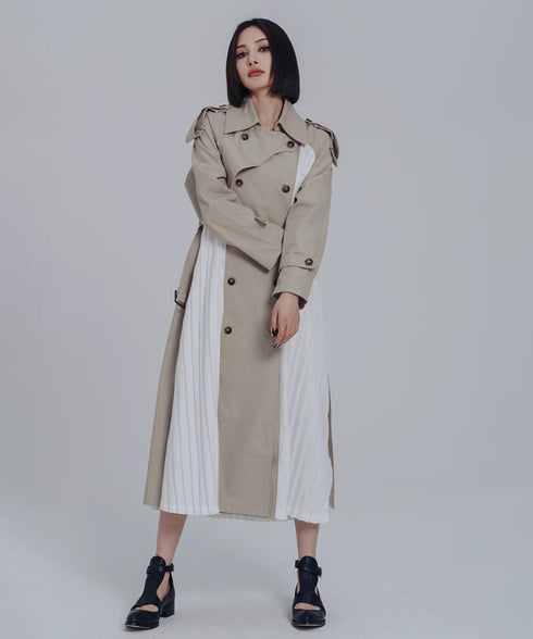 Splicing Pleated Trench Coat